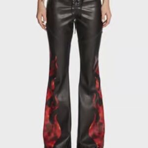 Dolls Kill flames flare pants leather lace up XL